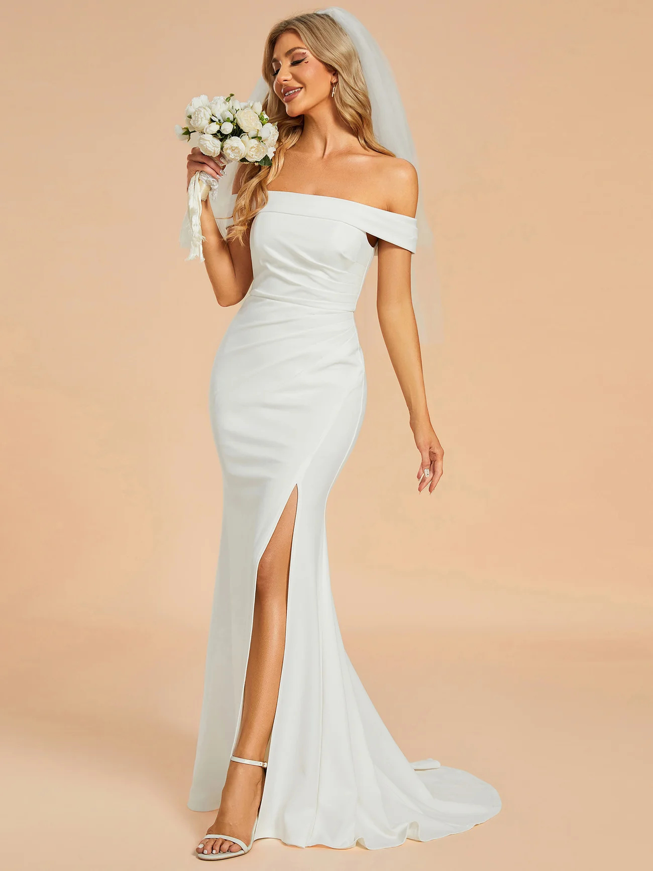 Stunning Off Shoulder Maxi Long Side Split Wedding Dress #EMEH02030