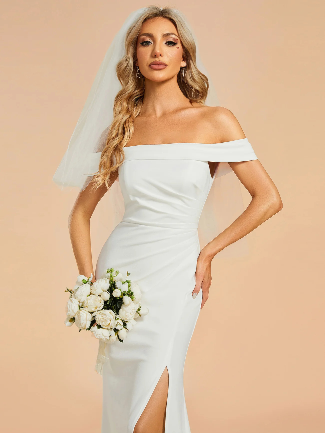 Stunning Off Shoulder Maxi Long Side Split Wedding Dress #EMEH02030