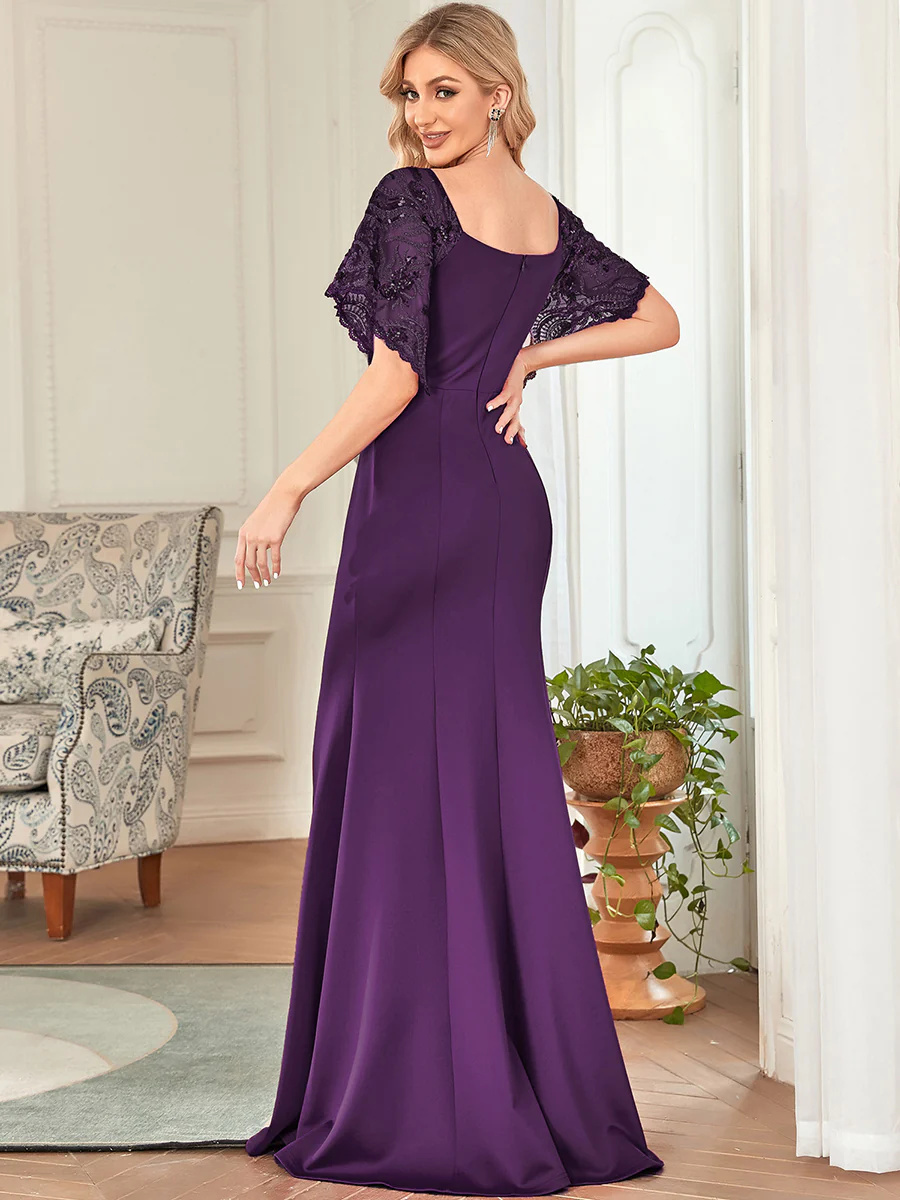 Sexy Maxi Long Deep V-Neck Bridesmaid Dress With Flare Sleeves #EMEP00550