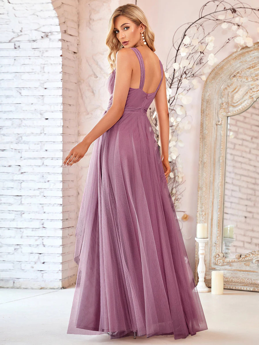 Floor Length Sleeveless Tulle Bridesmaid Dresses #EMEP07303