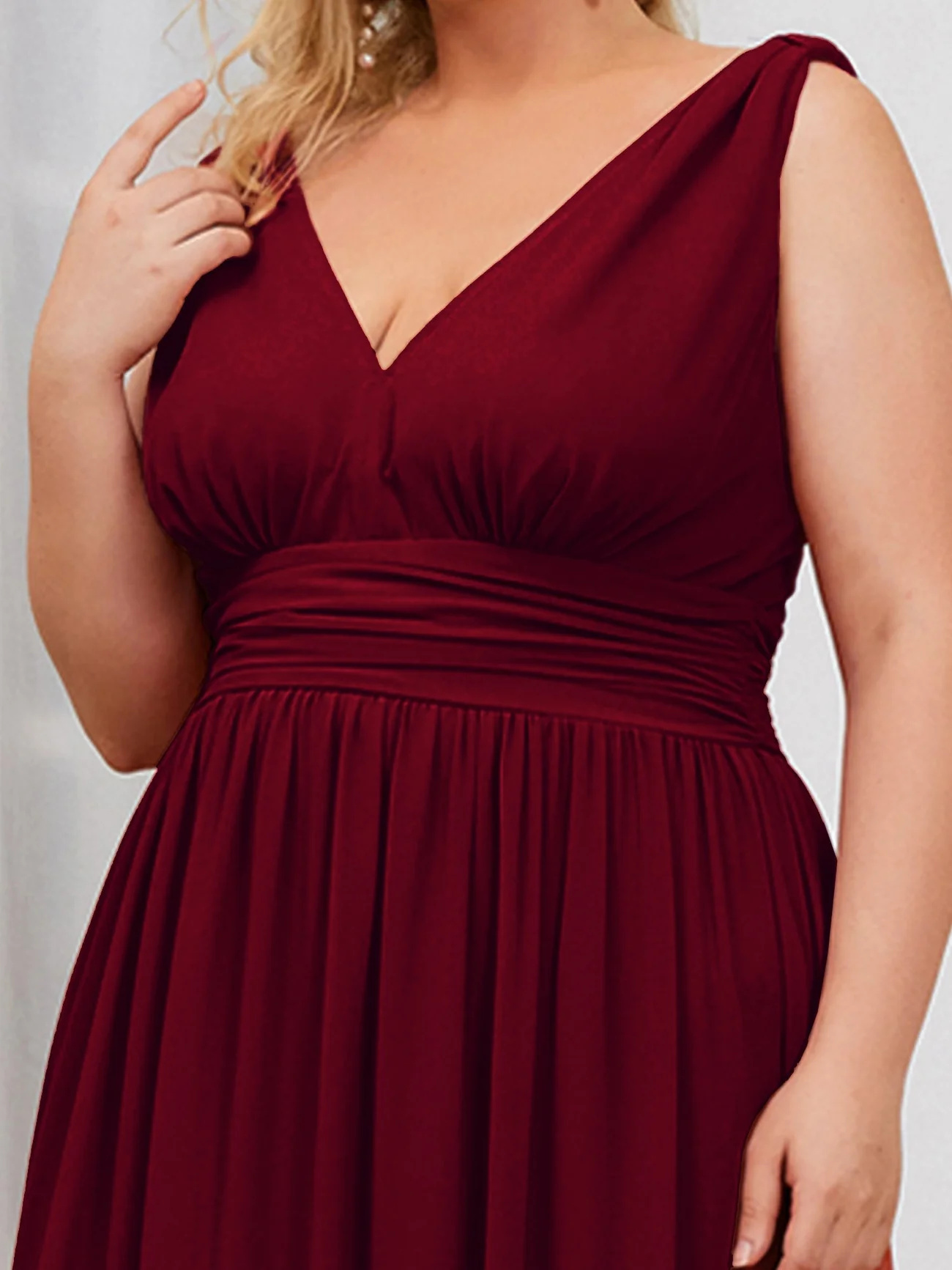Double V-Neck Chiffon Maxi Long Plus Size Bridesmaid Dress #EMES09018