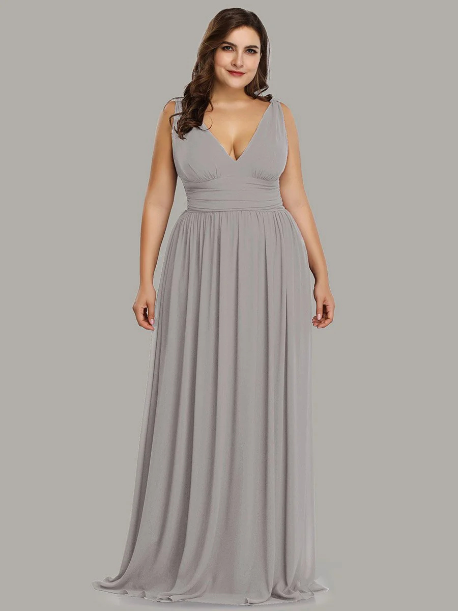 Double V-Neck Maxi Long Plus Size Bridesmaid Dress #EMEP09016