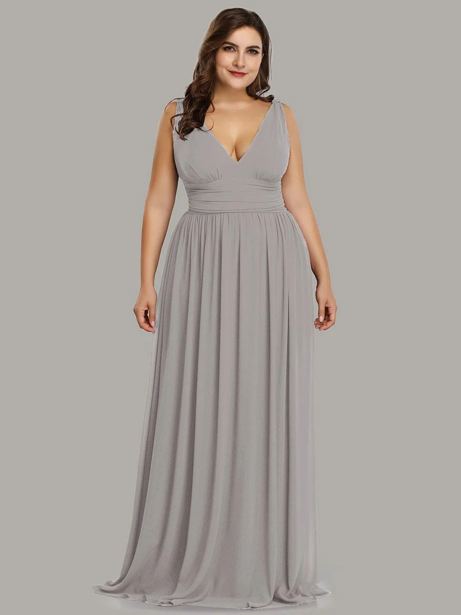 Double V-Neck Maxi Long Plus Size Bridesmaid Dress #EMEP09016