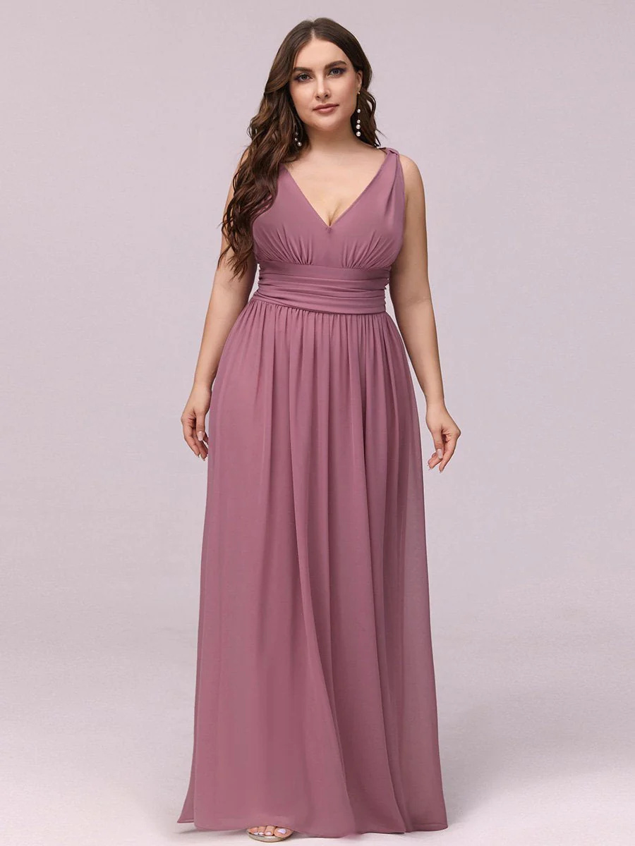 Double V-Neck Maxi Long Plus Size Bridesmaid Dress #EMEP09016