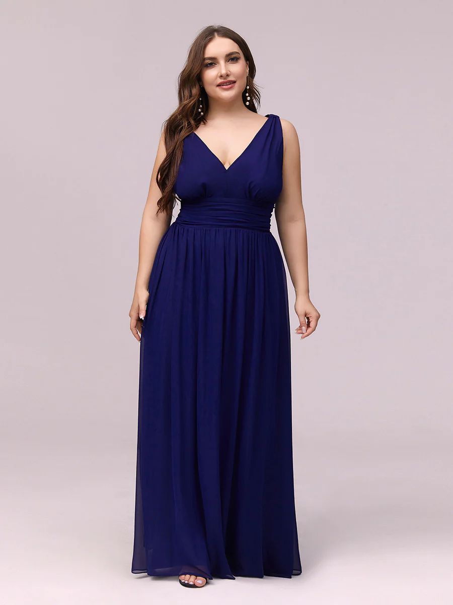 Double V-Neck Maxi Long Plus Size Bridesmaid Dress #EMEP09016