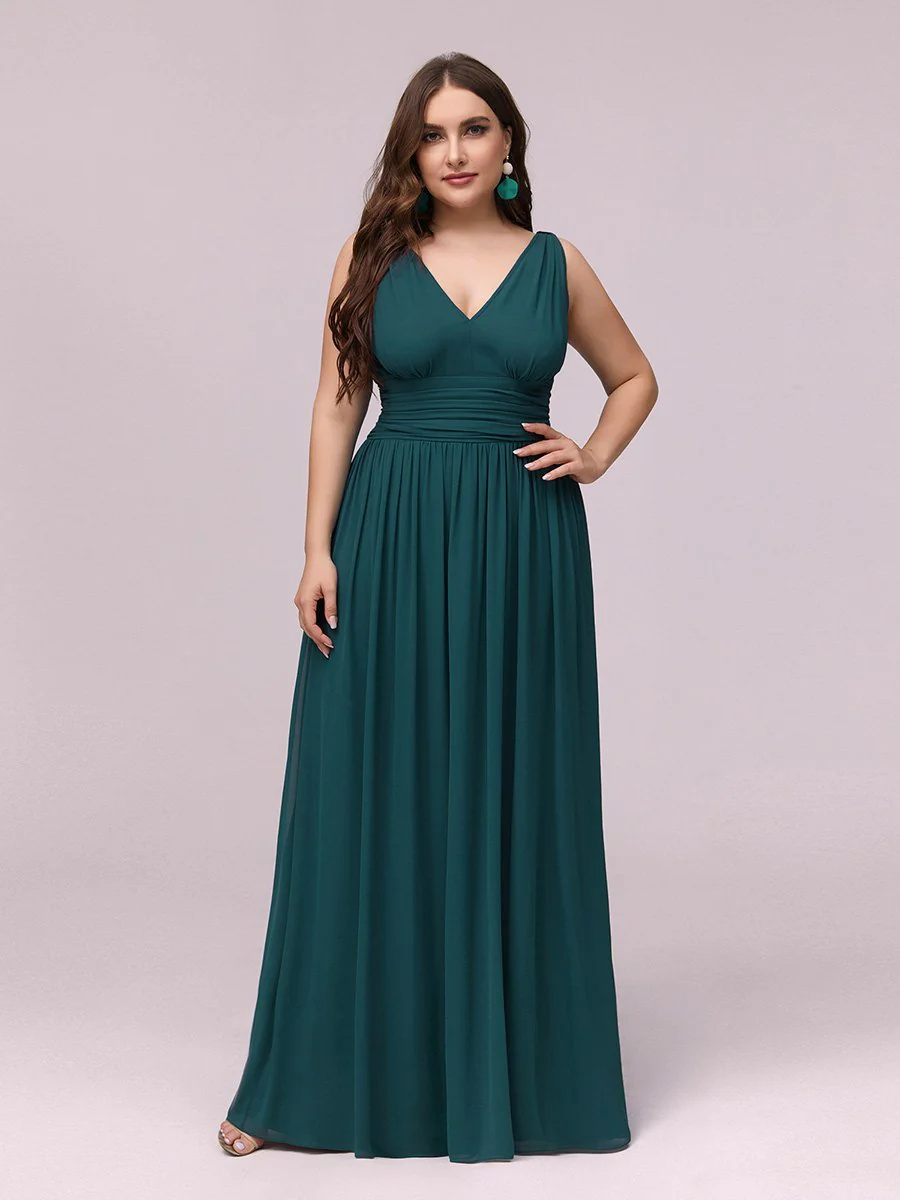 Double V-Neck Maxi Long Plus Size Bridesmaid Dress #EMEP09016