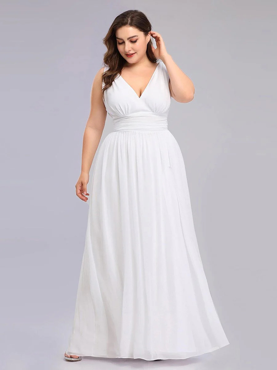 Double V-Neck Maxi Long Plus Size Bridesmaid Dress #EMEP09016