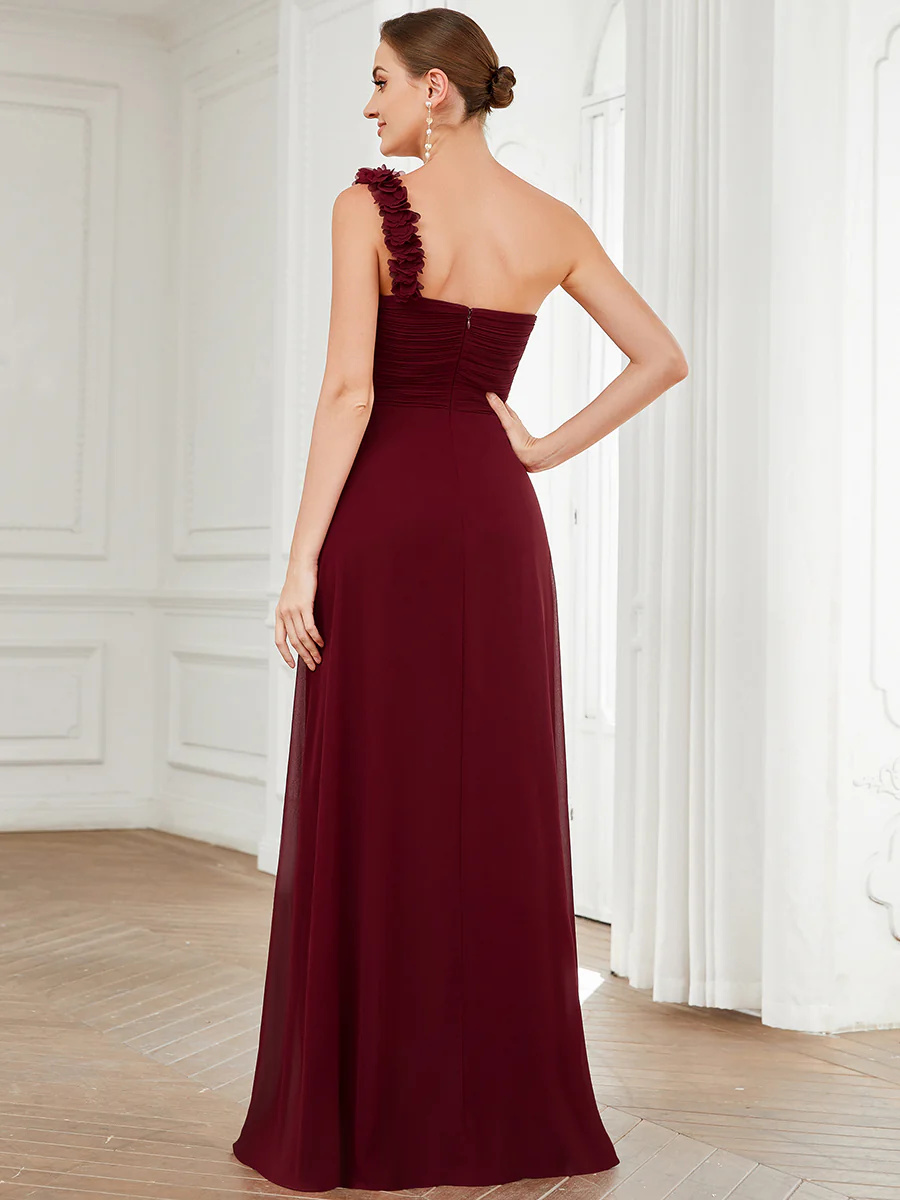 Maxi Long One Shoulder Chiffon Bridesmaid Dress #EMEY01862