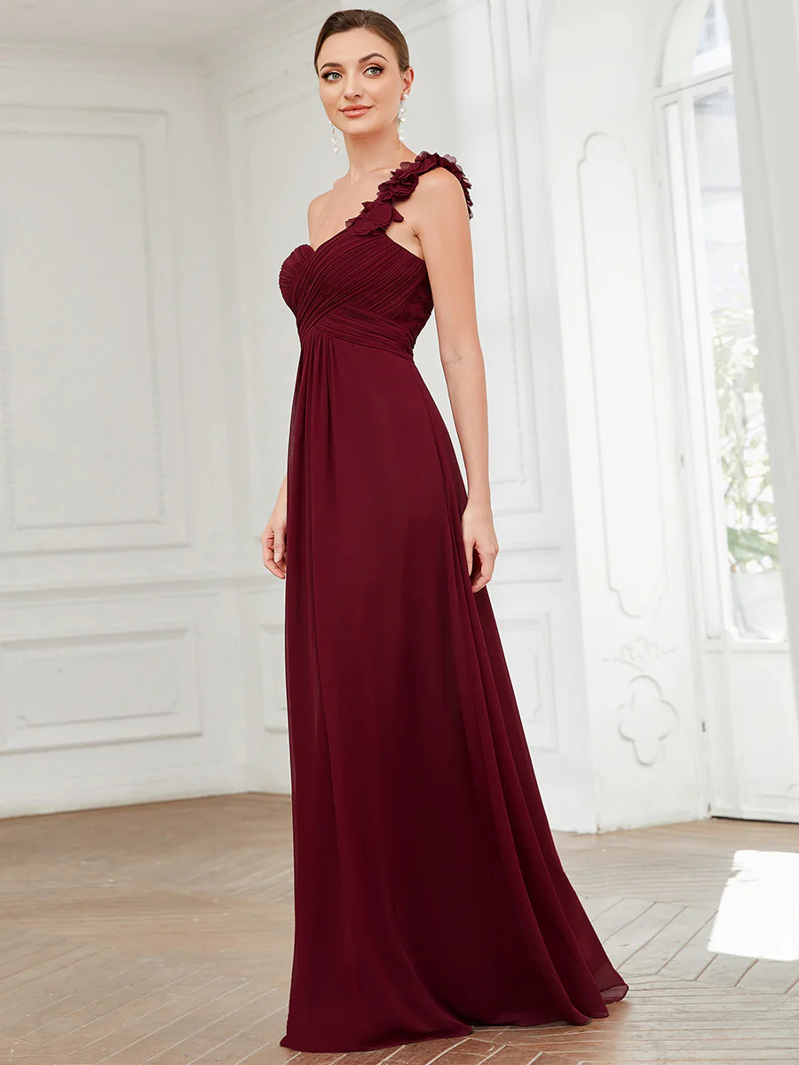 Maxi Long One Shoulder Chiffon Bridesmaid Dress #EMEY01862