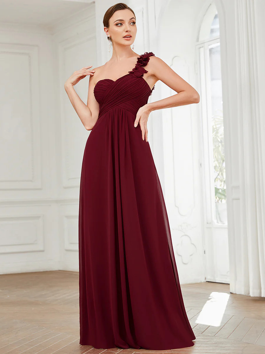 Maxi Long One Shoulder Chiffon Bridesmaid Dress #EMEY01862
