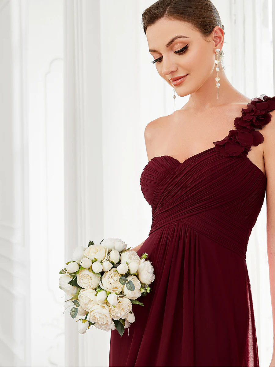 Maxi Long One Shoulder Chiffon Bridesmaid Dress #EMEY01862