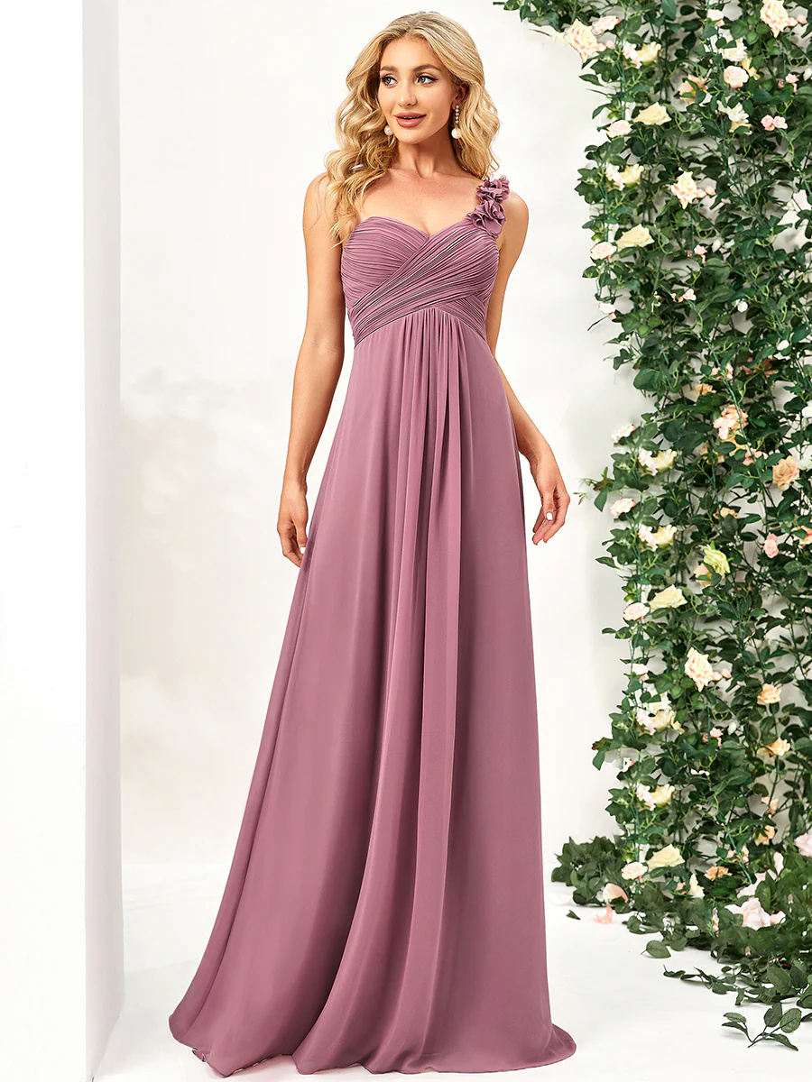 Maxi Long One Shoulder Chiffon Bridesmaid Dress #EMEY01862