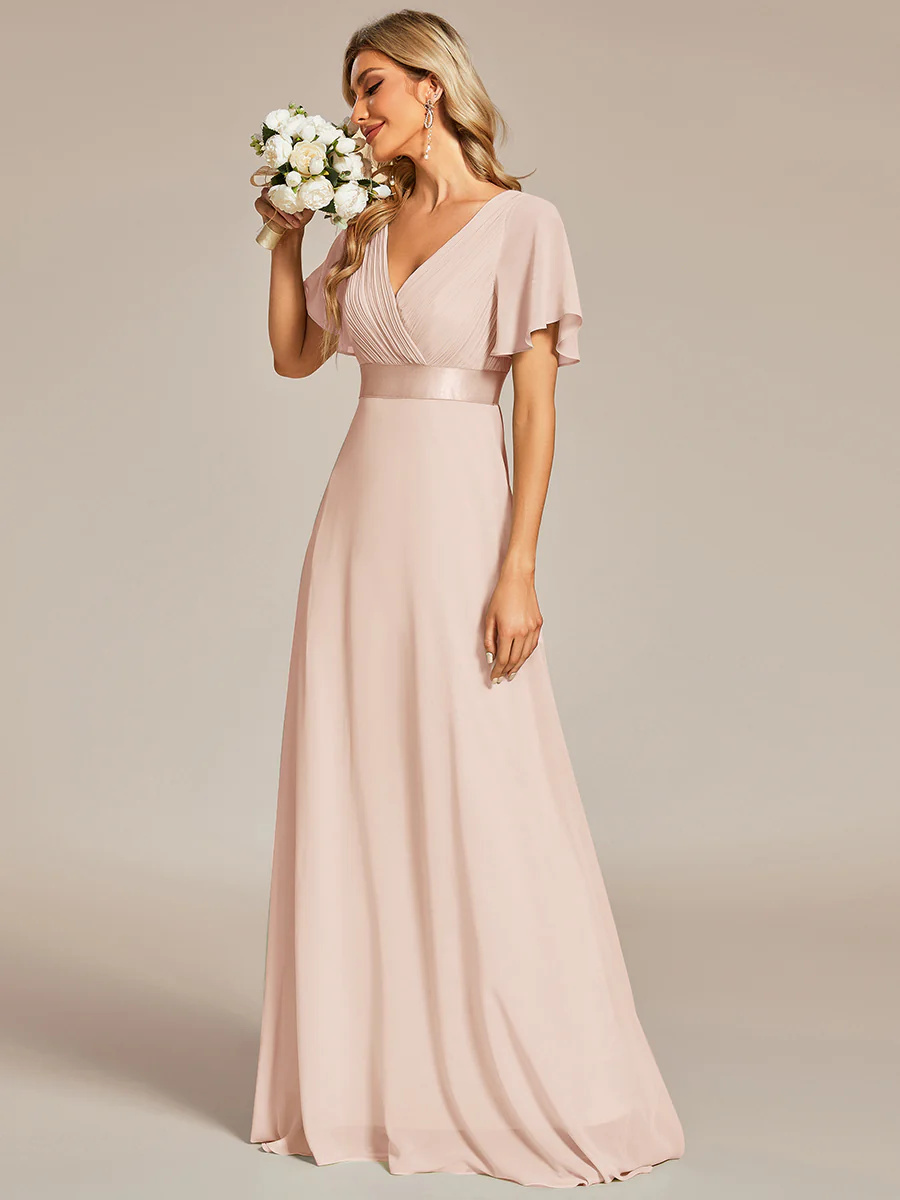 Glamorous Double V-Neck Ruffles Padded Bridesmaid Dress #EMEP09890C