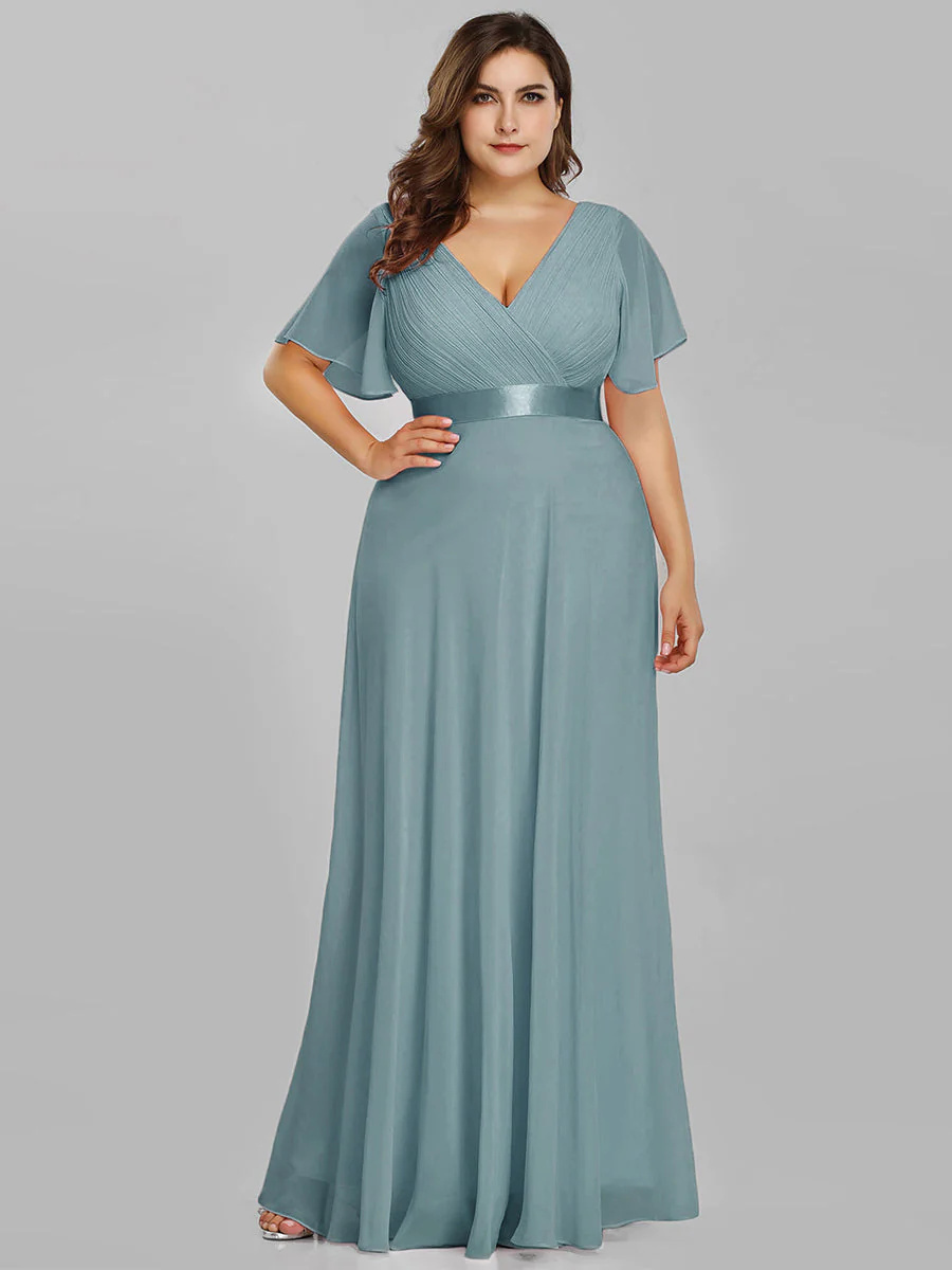 Double V-Neck Ruffles Padded Plus Size Bridesmaid Dress #EP09890