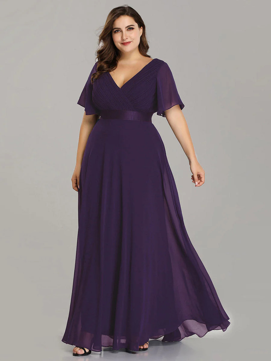Double V-Neck Ruffles Padded Plus Size Bridesmaid Dress #EP09890