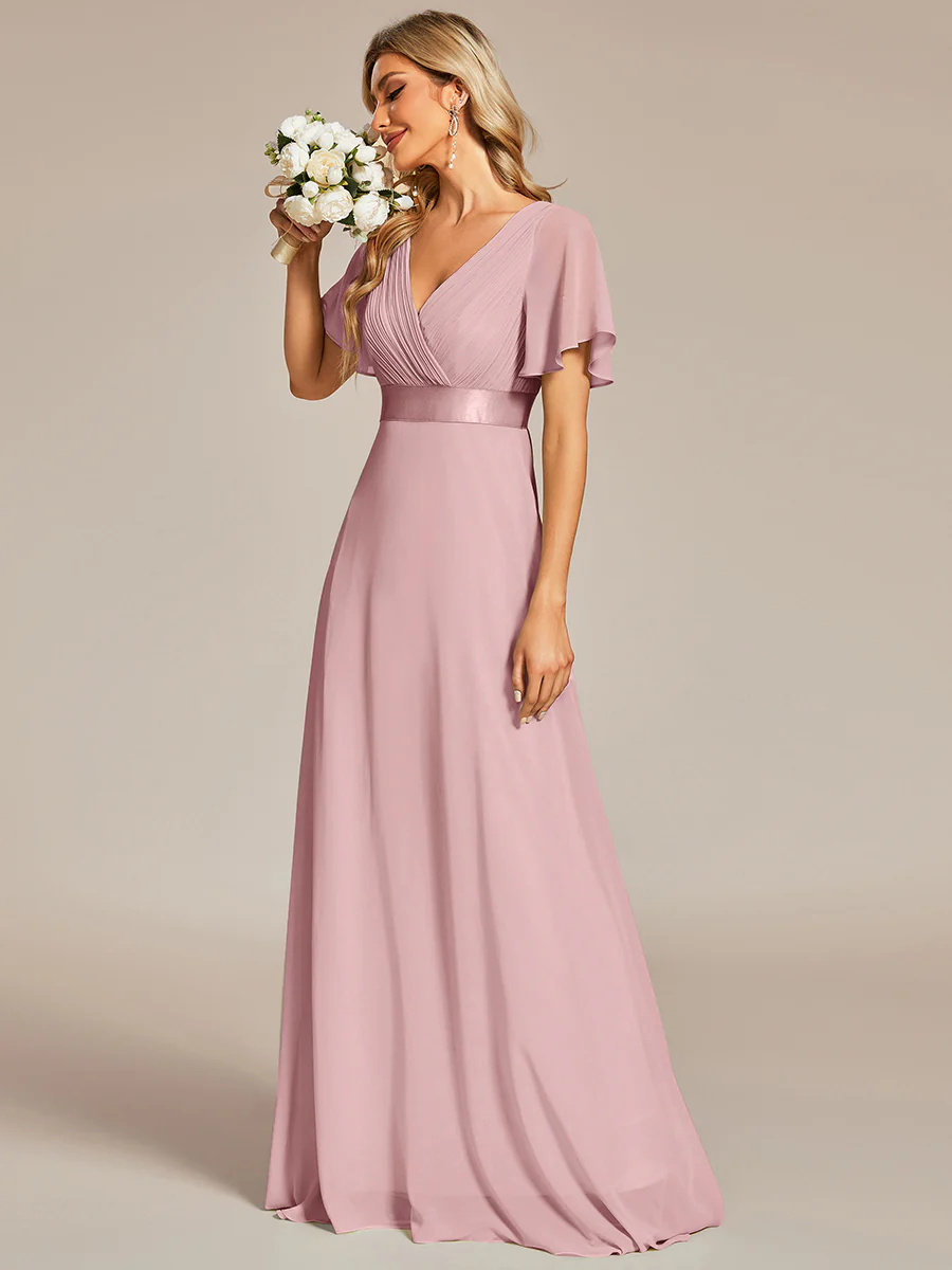Glamorous Double V-Neck Ruffles Padded Bridesmaid Dress #EMEP09890C