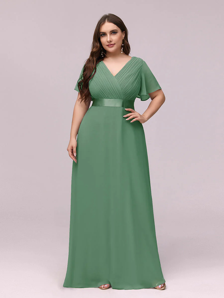 Double V-Neck Ruffles Padded Plus Size Bridesmaid Dress #EP09890