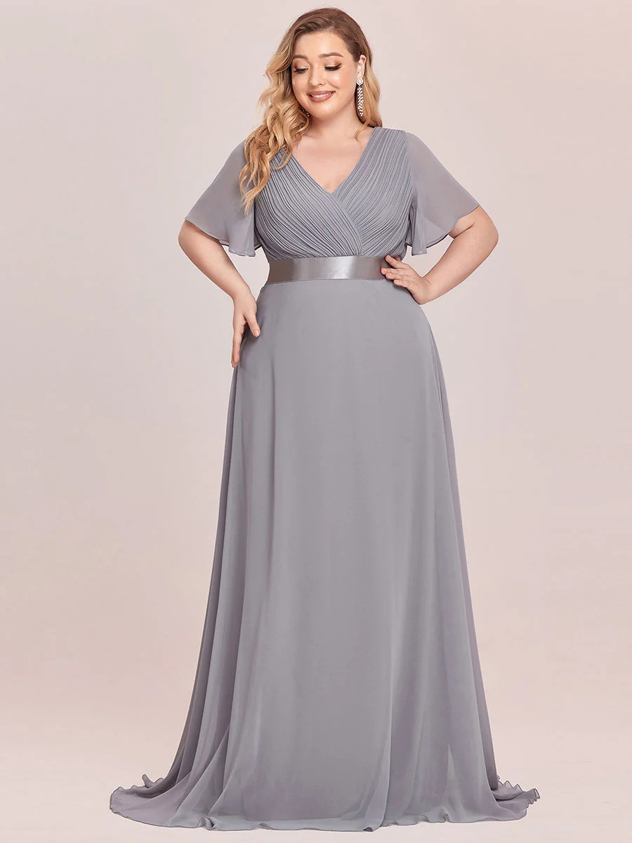 Double V-Neck Ruffles Padded Plus Size Bridesmaid Dress #EP09890