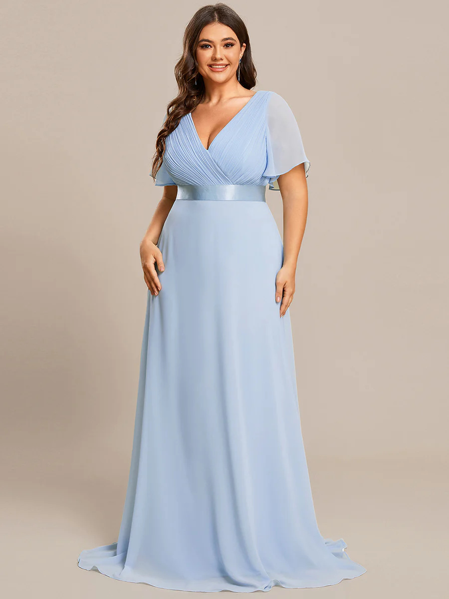 Double V-Neck Ruffles Padded Plus Size Bridesmaid Dress #EP09890