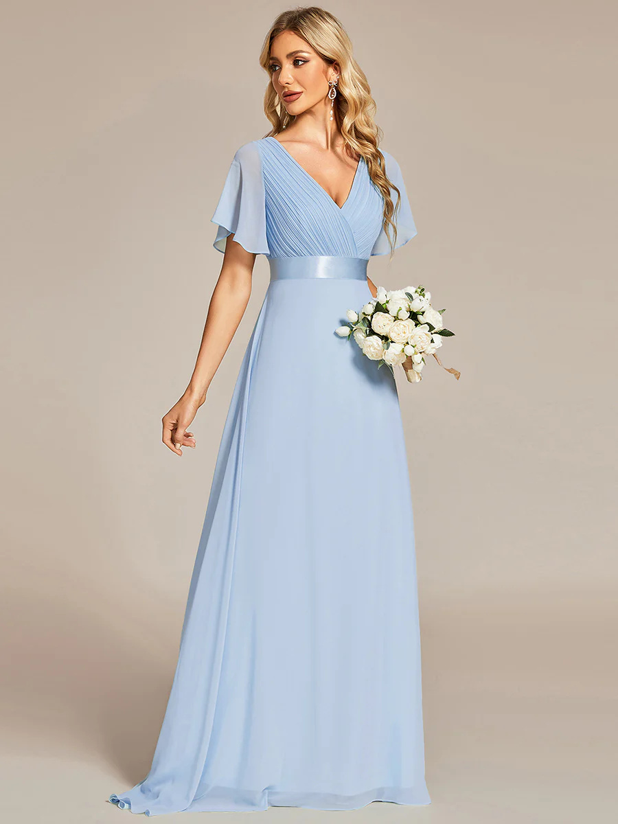 Glamorous Double V-Neck Ruffles Padded Bridesmaid Dress #EMEP09890C