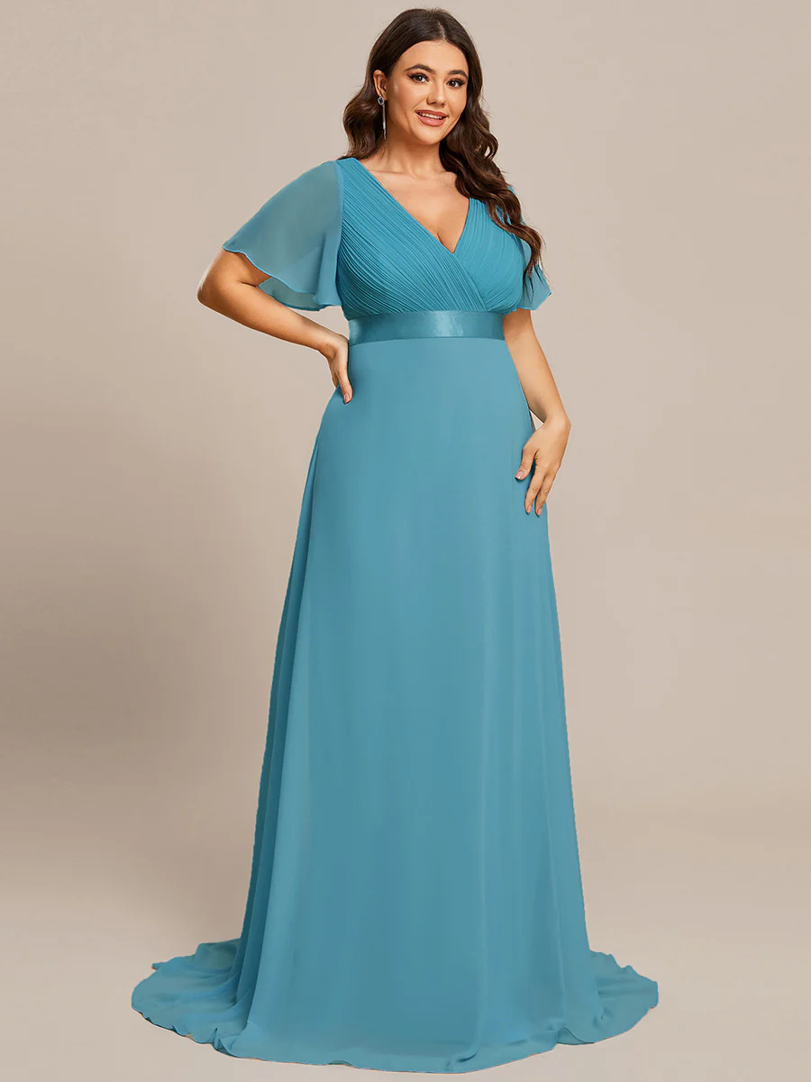 Double V-Neck Ruffles Padded Plus Size Bridesmaid Dress #EP09890