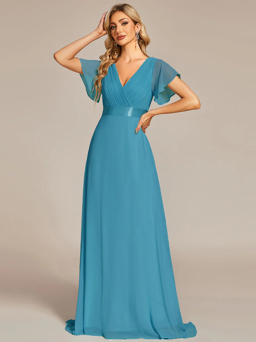 Glamorous Double V-Neck Ruffles Padded Bridesmaid Dress #EMEP09890C