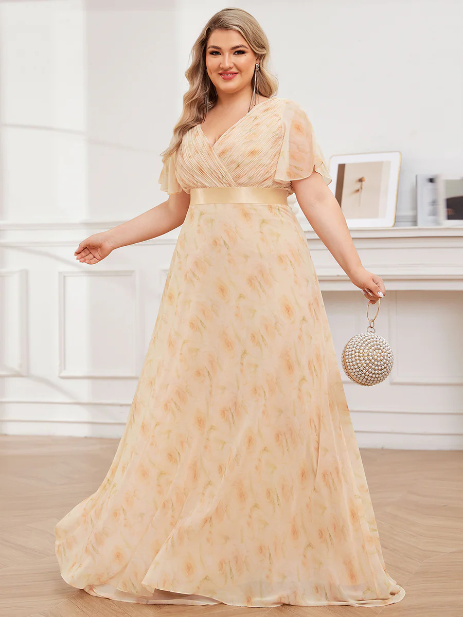 Double V-Neck Ruffles Padded Plus Size Bridesmaid Dress #EP09890