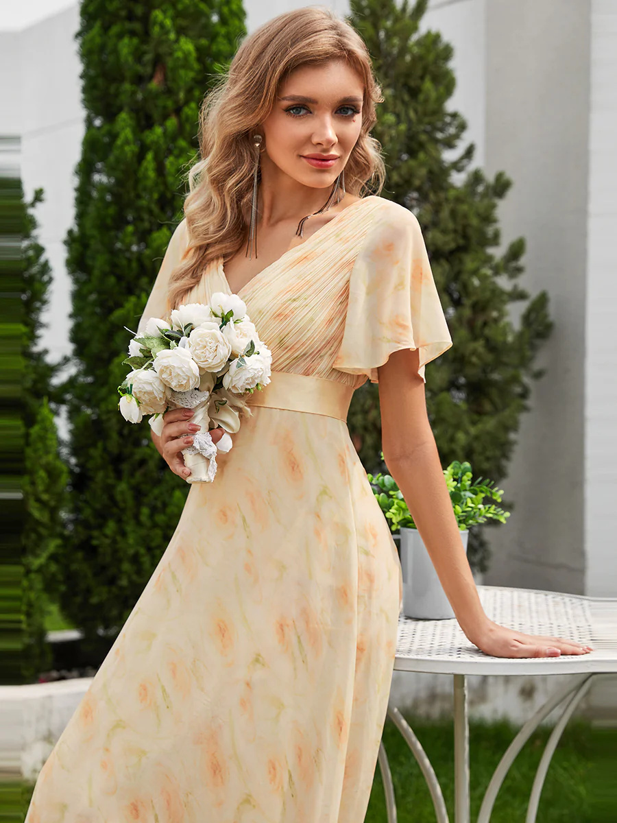 Glamorous Double V-Neck Ruffles Padded Bridesmaid Dress #EMEP09890C