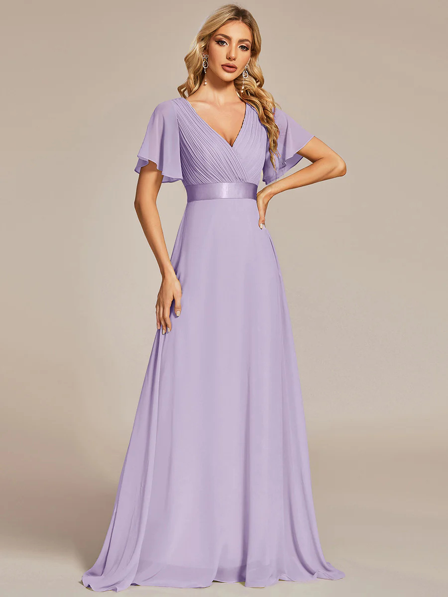 Glamorous Double V-Neck Ruffles Padded Bridesmaid Dress #EMEP09890C