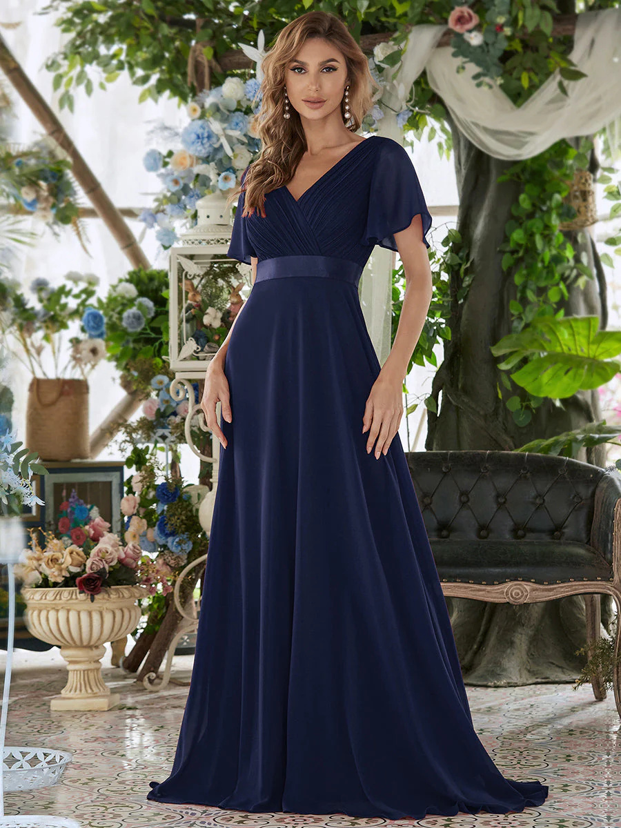 Glamorous Double V-Neck Ruffles Padded Bridesmaid Dress #EMEP09890C
