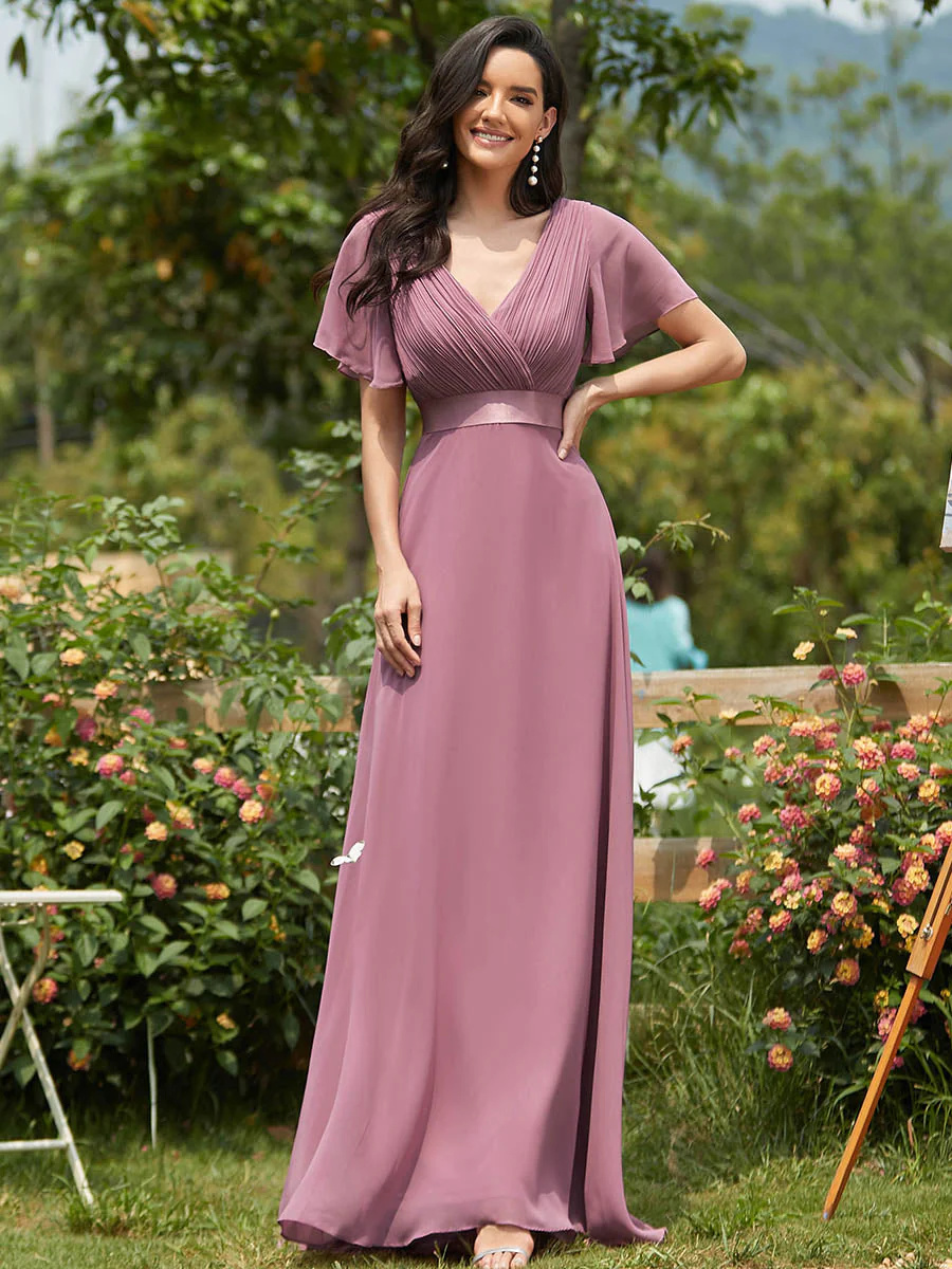 Glamorous Double V-Neck Ruffles Padded Bridesmaid Dress #EMEP09890C