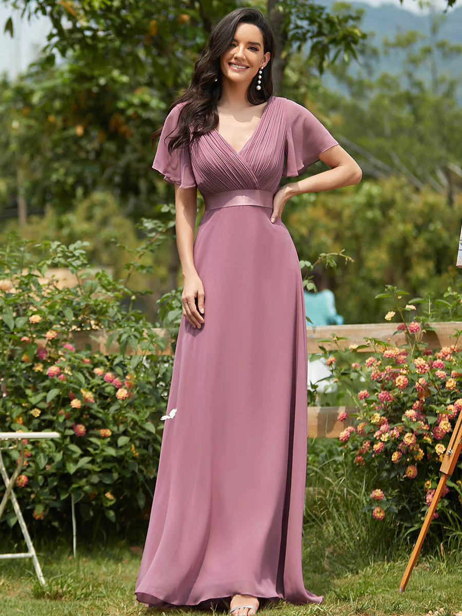 Glamorous Double V-Neck Ruffles Padded Bridesmaid Dress #EMEP09890C