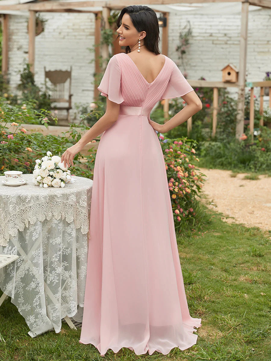 Glamorous Double V-Neck Ruffles Padded Bridesmaid Dress #EMEP09890C