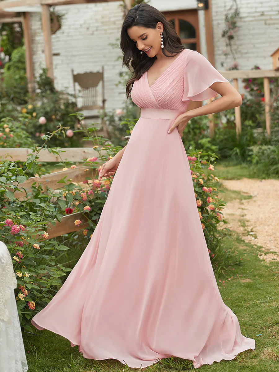 Glamorous Double V-Neck Ruffles Padded Bridesmaid Dress #EMEP09890C