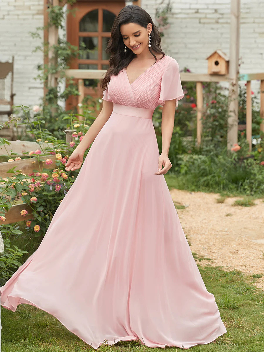 Glamorous Double V-Neck Ruffles Padded Bridesmaid Dress #EMEP09890C