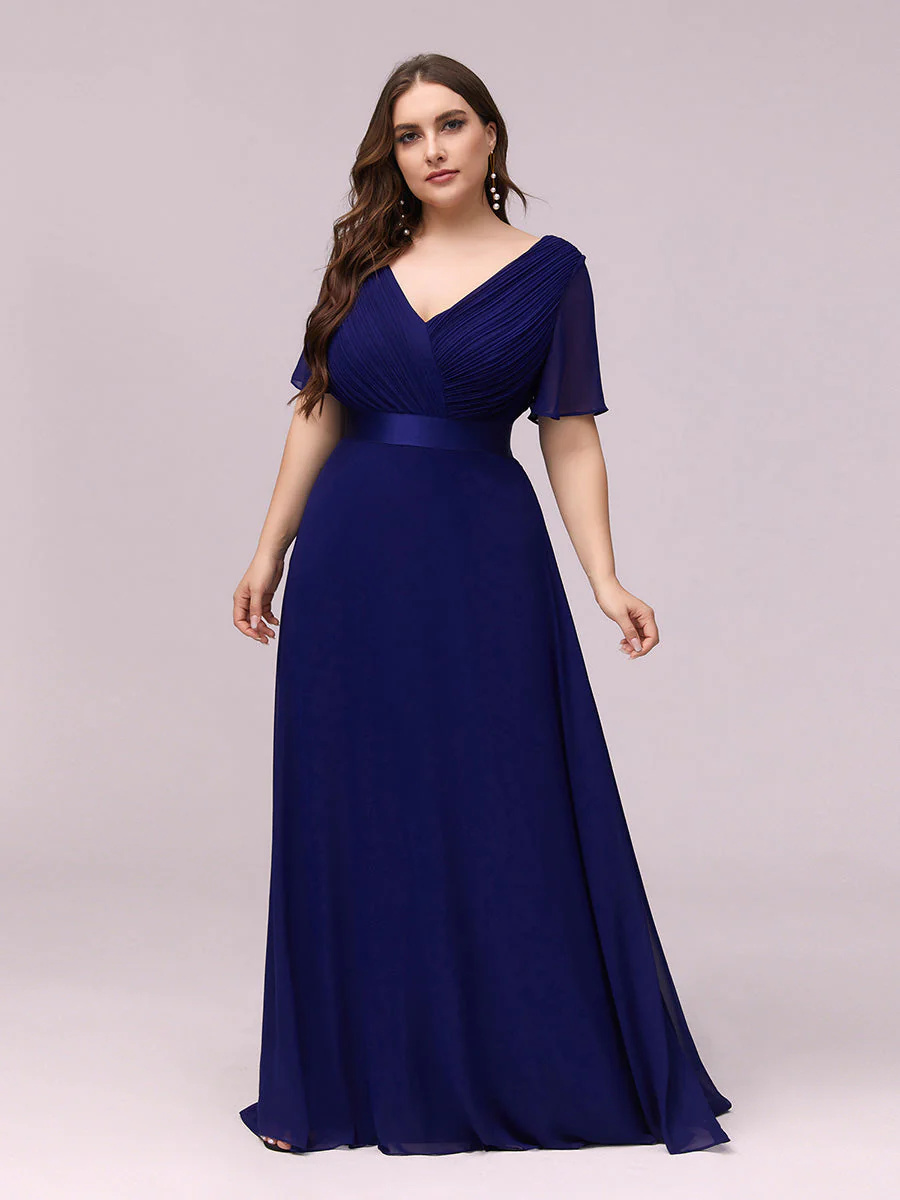 Double V-Neck Ruffles Padded Plus Size Bridesmaid Dress #EP09890