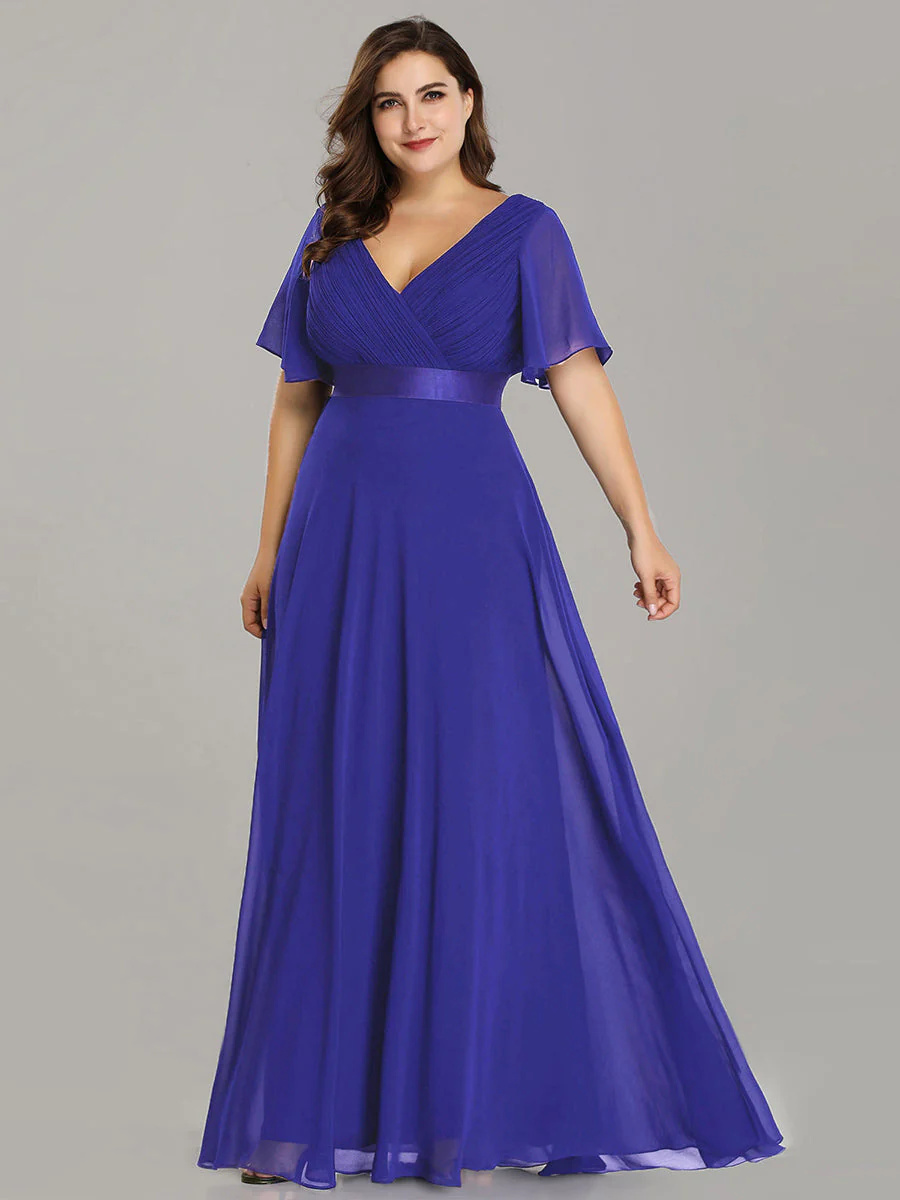 Double V-Neck Ruffles Padded Plus Size Bridesmaid Dress #EP09890