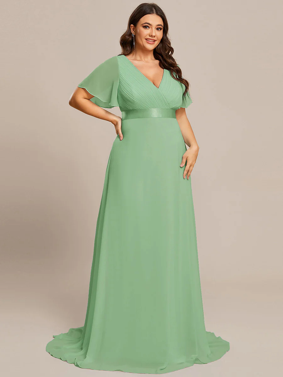 Double V-Neck Ruffles Padded Plus Size Bridesmaid Dress #EP09890