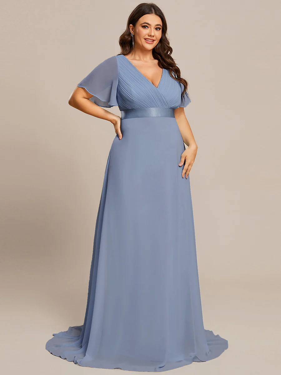 Double V-Neck Ruffles Padded Plus Size Bridesmaid Dress #EP09890