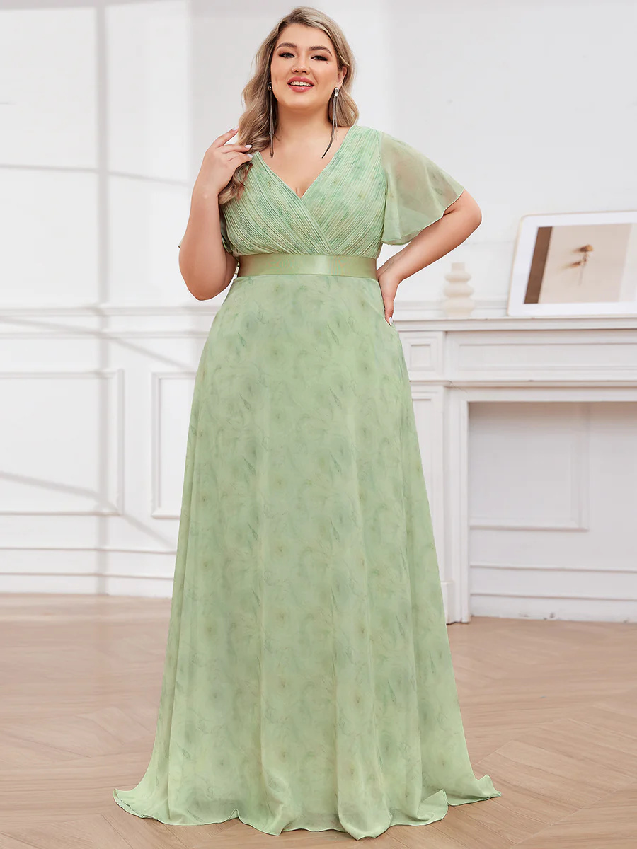 Double V-Neck Ruffles Padded Plus Size Bridesmaid Dress #EP09890