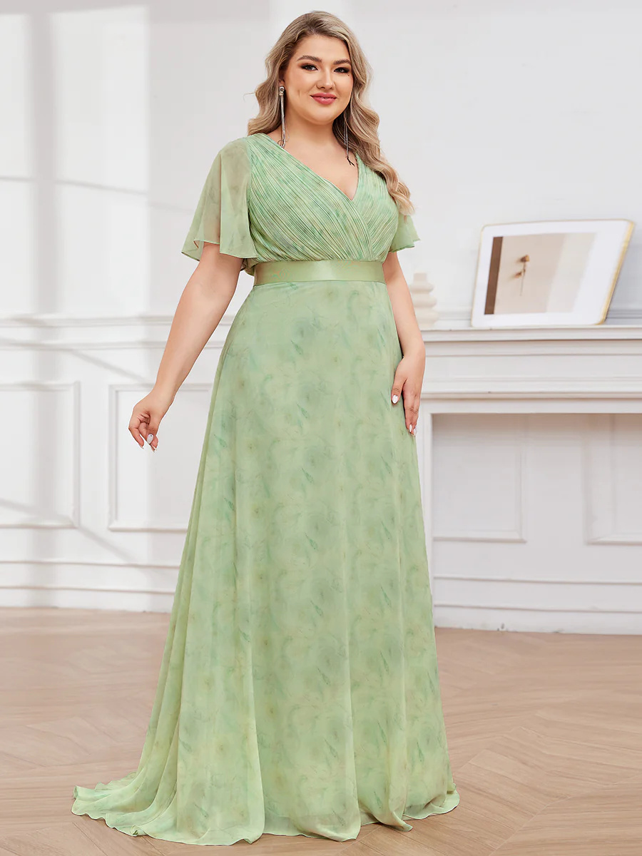 Double V-Neck Ruffles Padded Plus Size Bridesmaid Dress #EP09890