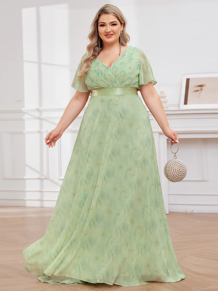 Double V-Neck Ruffles Padded Plus Size Bridesmaid Dress #EP09890
