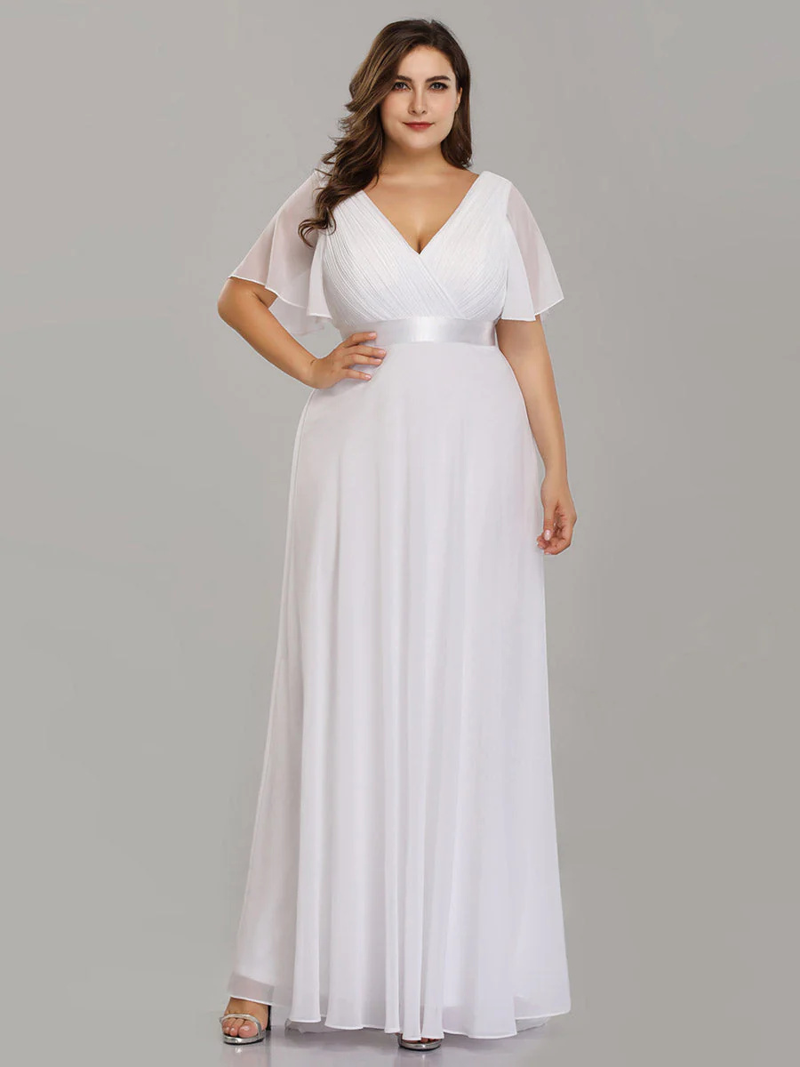 Double V-Neck Ruffles Padded Plus Size Bridesmaid Dress #EP09890