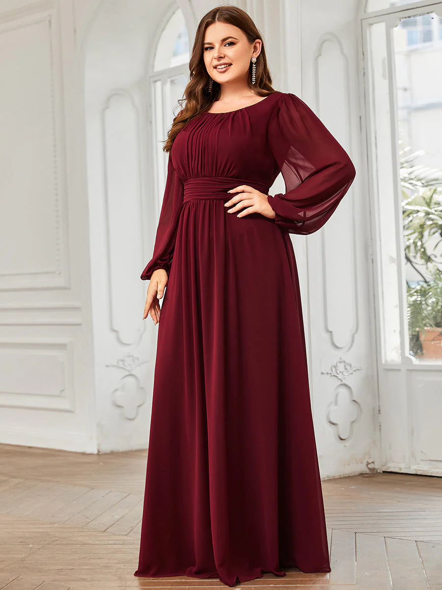 Round Neck Bridesmaid Dresses with Long Lantern Sleeves #EMES0106B
