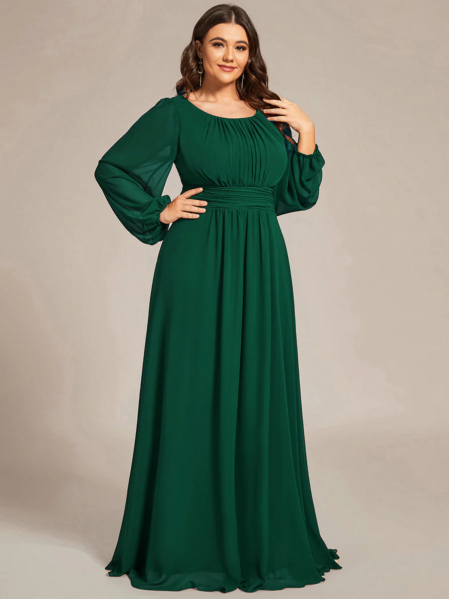 Round Neck Bridesmaid Dresses with Long Lantern Sleeves #EMES0106B