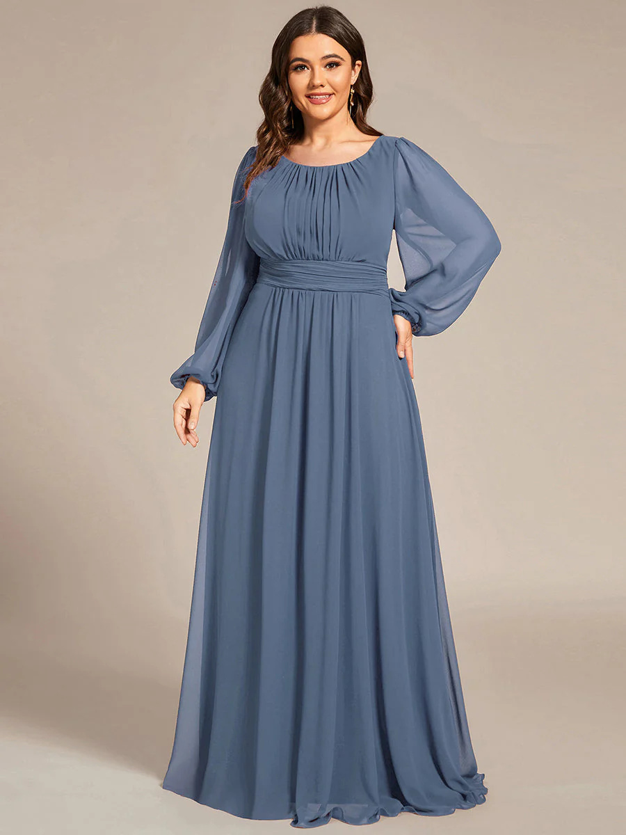 Round Neck Bridesmaid Dresses with Long Lantern Sleeves #EMES0106B