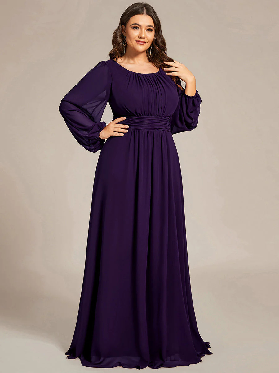Round Neck Bridesmaid Dresses with Long Lantern Sleeves #EMES0106B