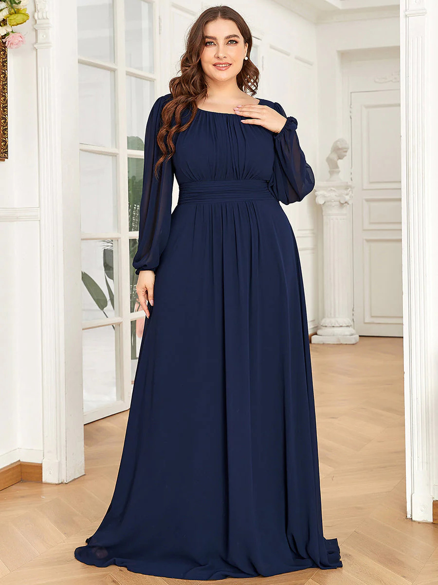 Round Neck Bridesmaid Dresses with Long Lantern Sleeves #EMES0106B
