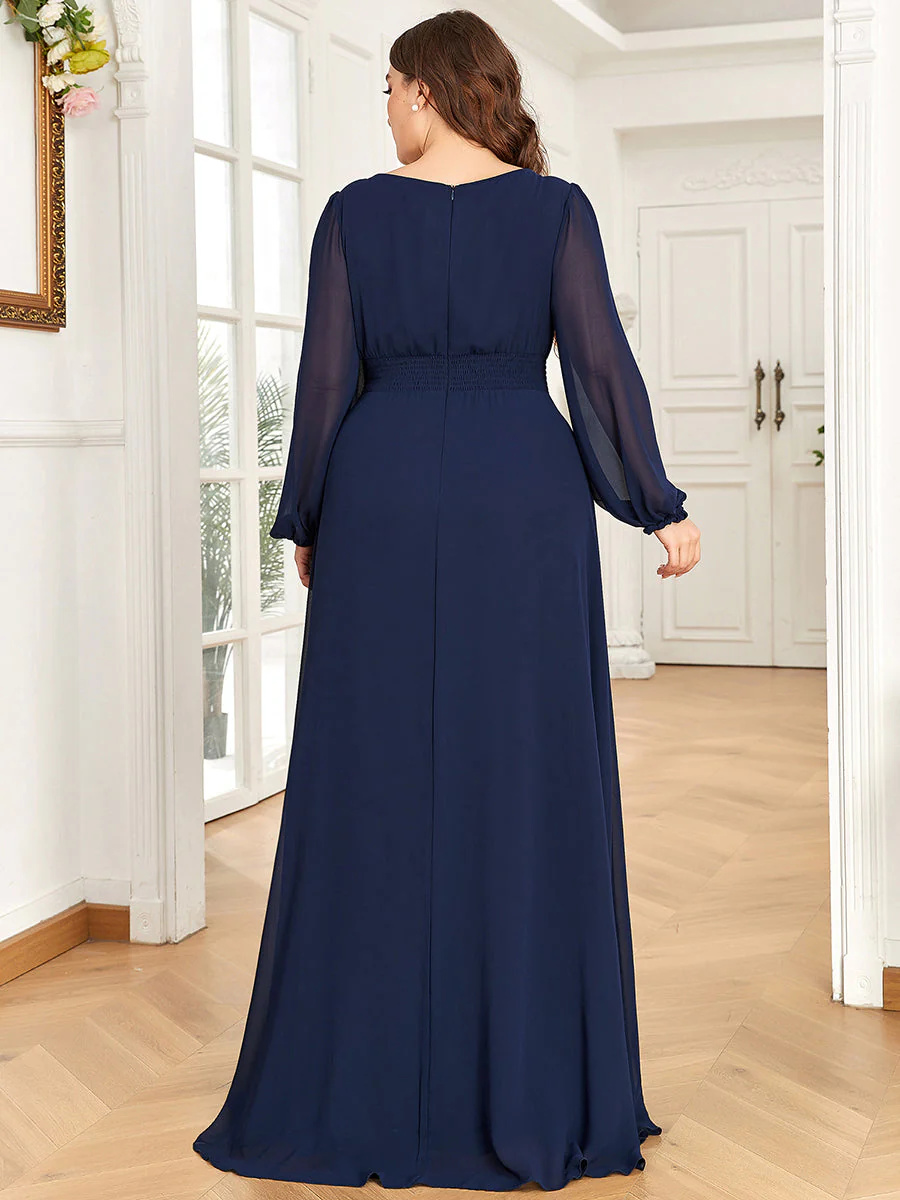 Round Neck Bridesmaid Dresses with Long Lantern Sleeves #EMES0106B
