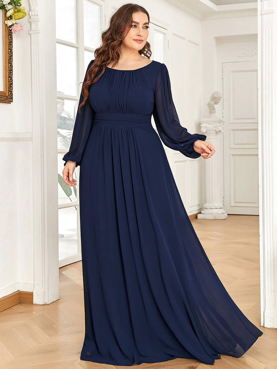 Round Neck Bridesmaid Dresses with Long Lantern Sleeves #EMES0106B